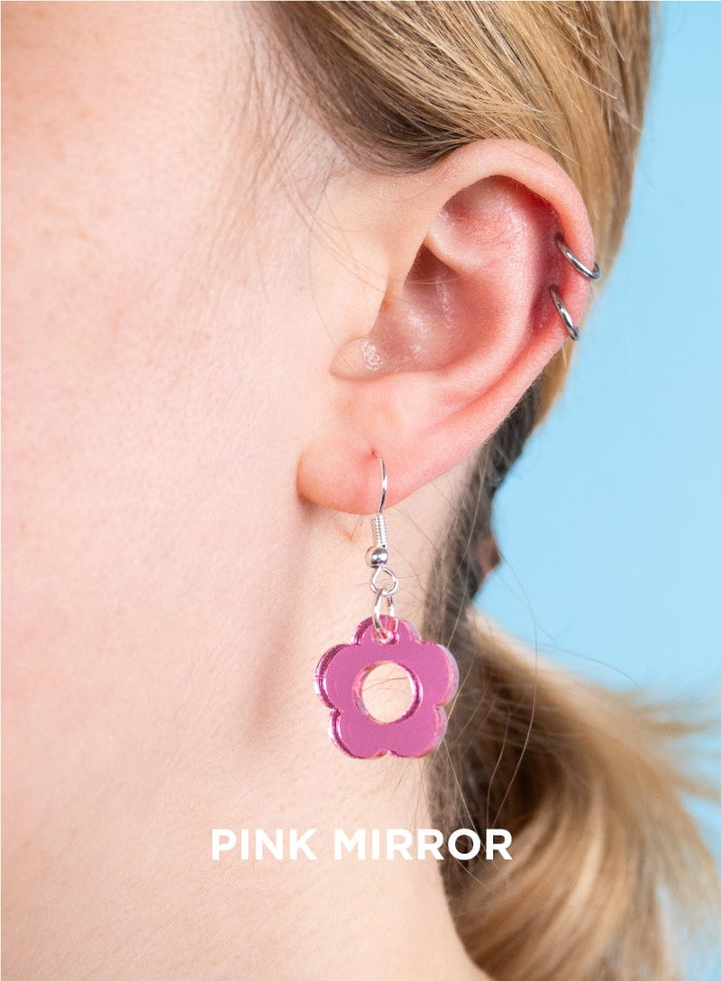 Tatty Devine Flower Charm Earrings Pink Mirror