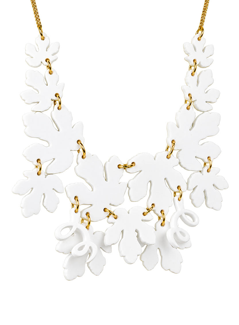 White Frida Kahlo Fig Leaf Necklace.