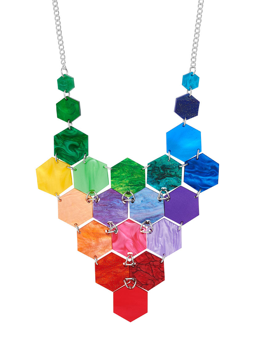 Geometric Colour Theory Necklace made from pearlescent acrylic