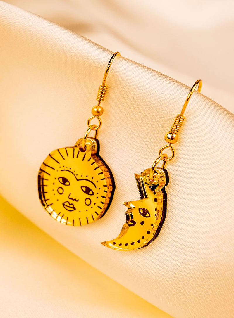 Golden Sun and Moon Earrings