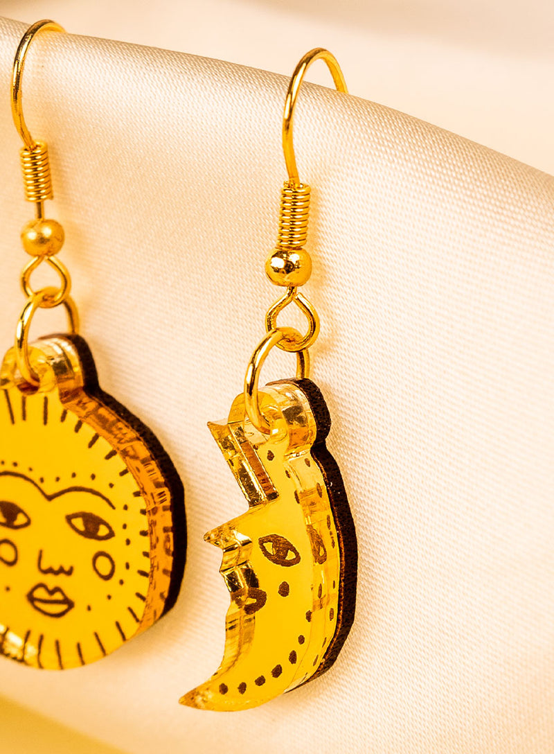 Golden Sun and Moon Earrings