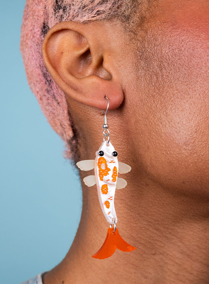Goldfish Earrings made from Orange and Pearl Acrylic
