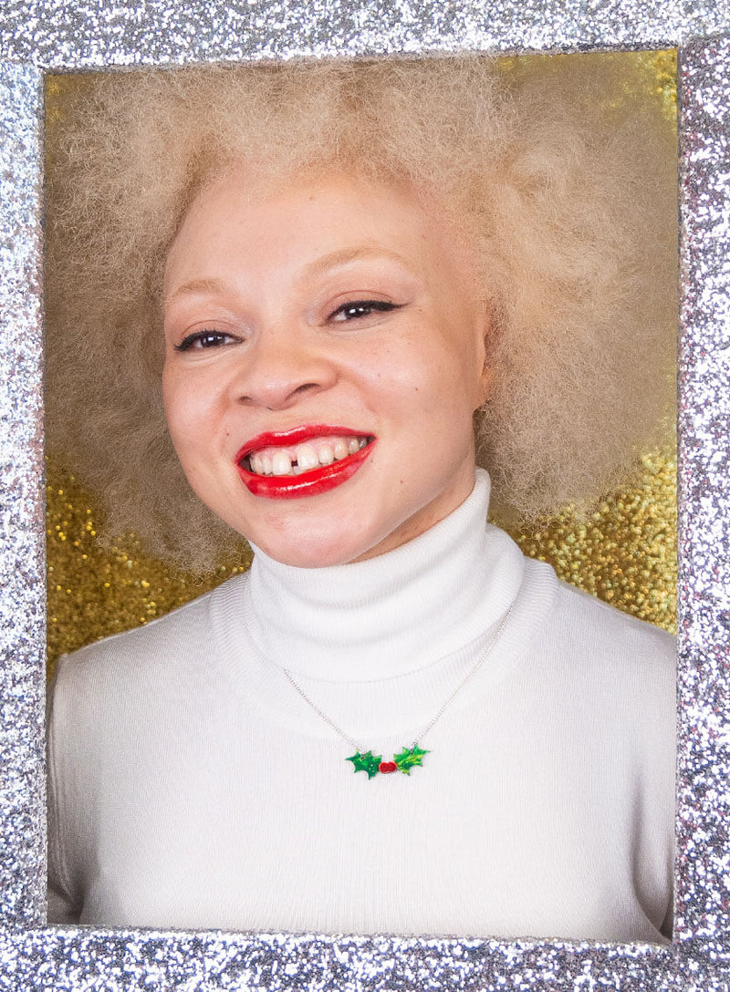 Holly necklace made from glitter-flecked acrylic