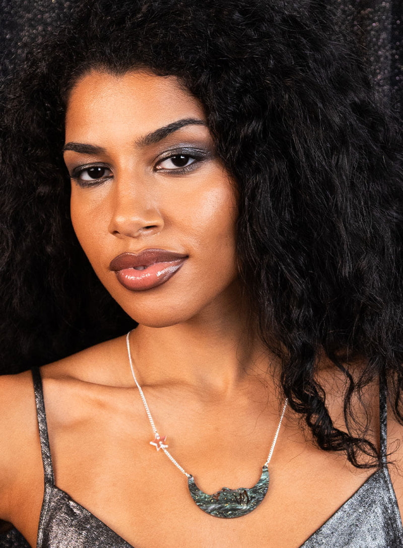 Moon and Star Necklace handmade from galaxy swirl acrylic