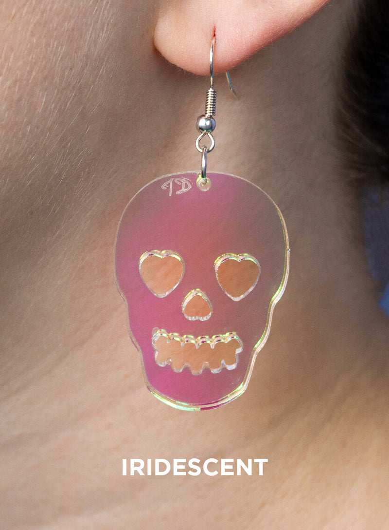 Big Skull Earrings made from iridescent acrylic