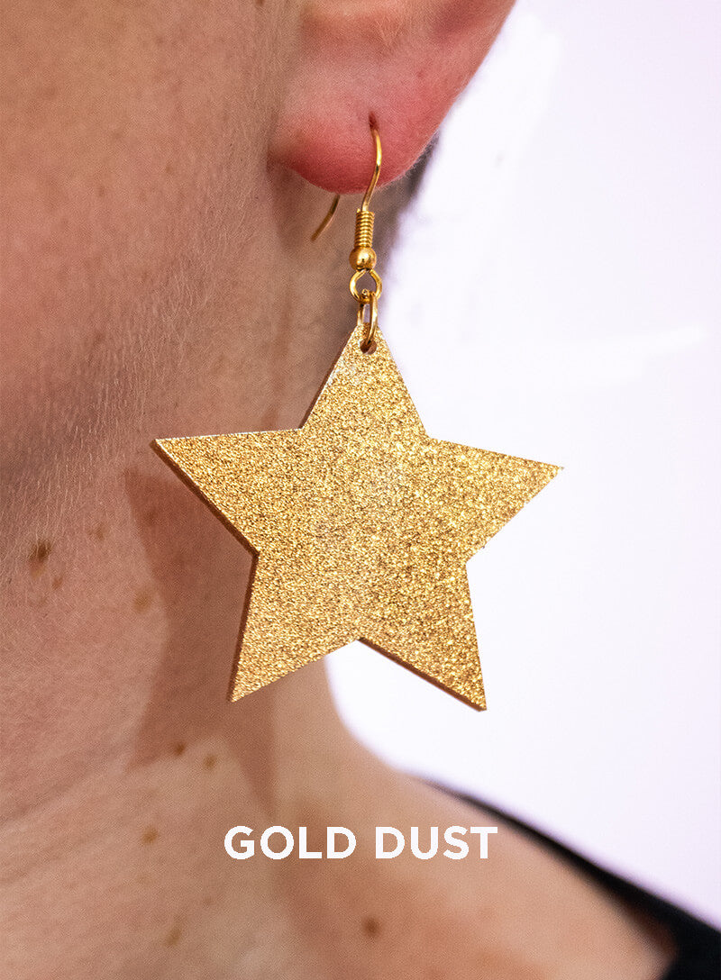 Large Star Drop Earrings handmade with gold dust glitter acrylic