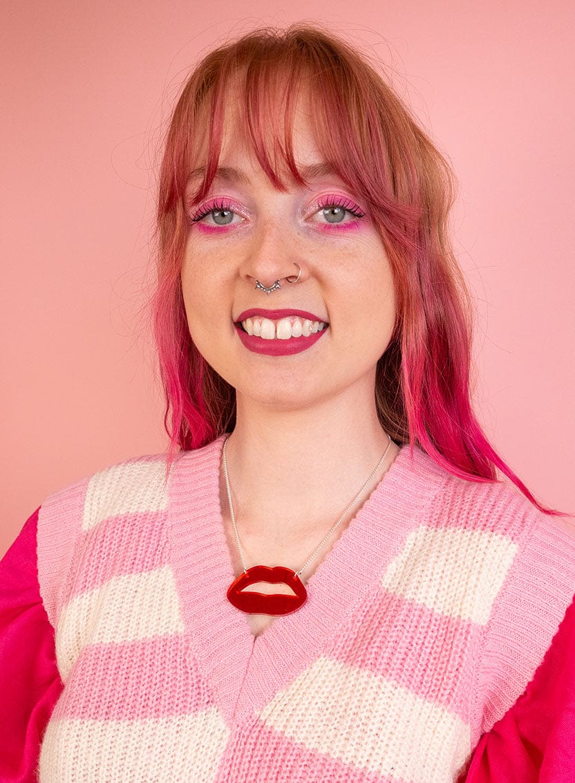 Lipstick Kiss Necklace made from shiny Mirror Red Acrylic
