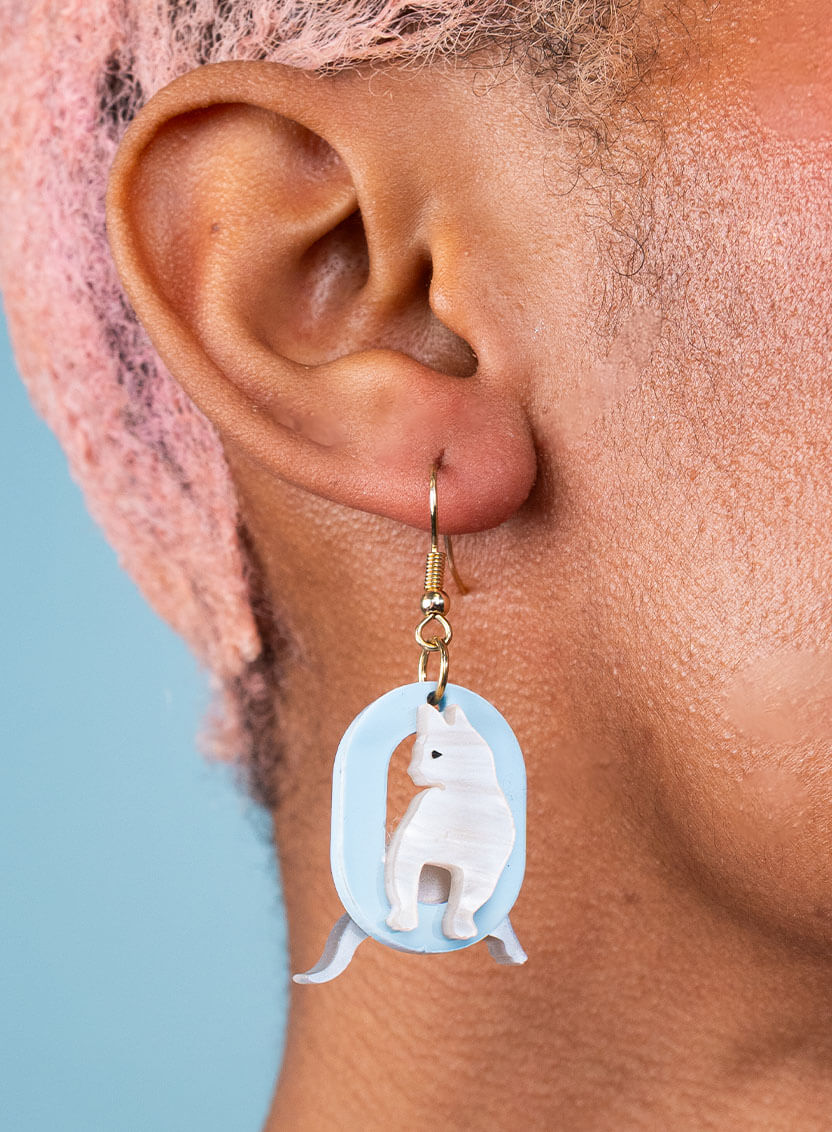 Cute Little Cat Earrings with Blue Acrylic