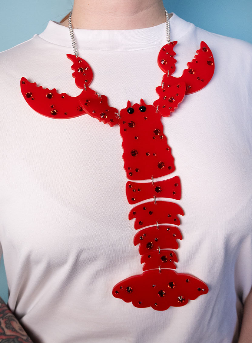 Lobster Statement Necklace - Recycled Red