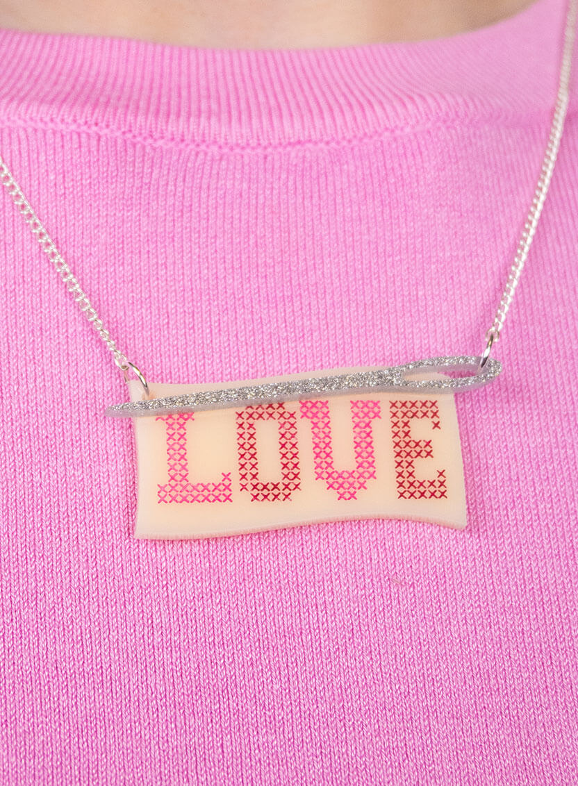 Love Cross Stitch Necklace
