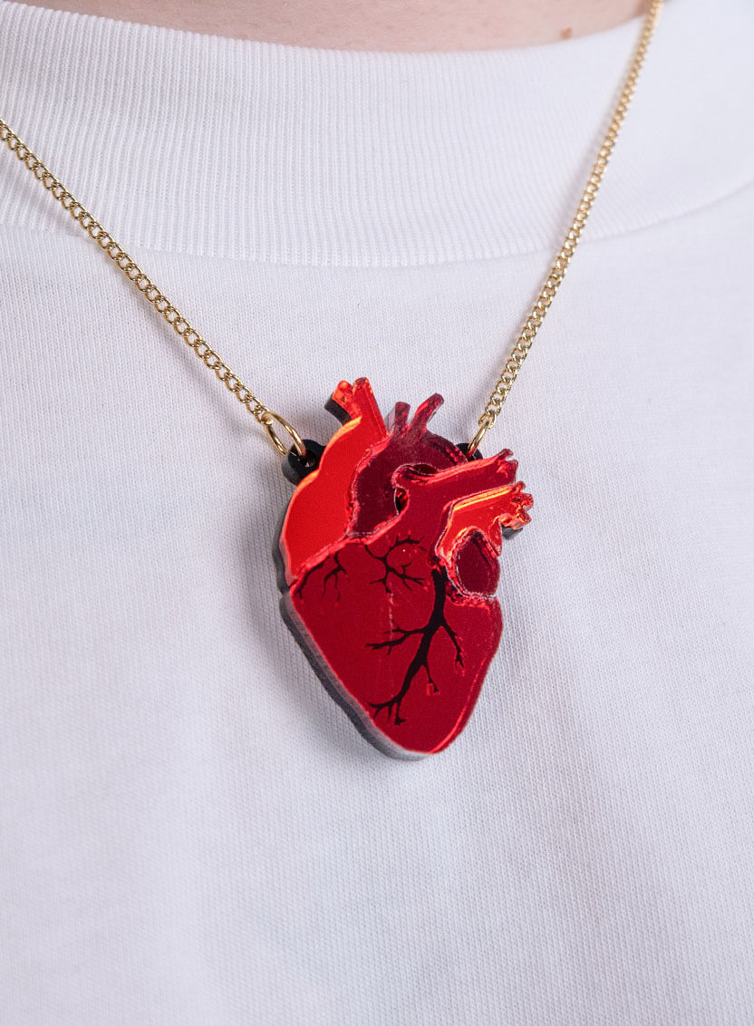Mini Anatomical Heart Necklace in Red Mirror Acrylic | Tatty