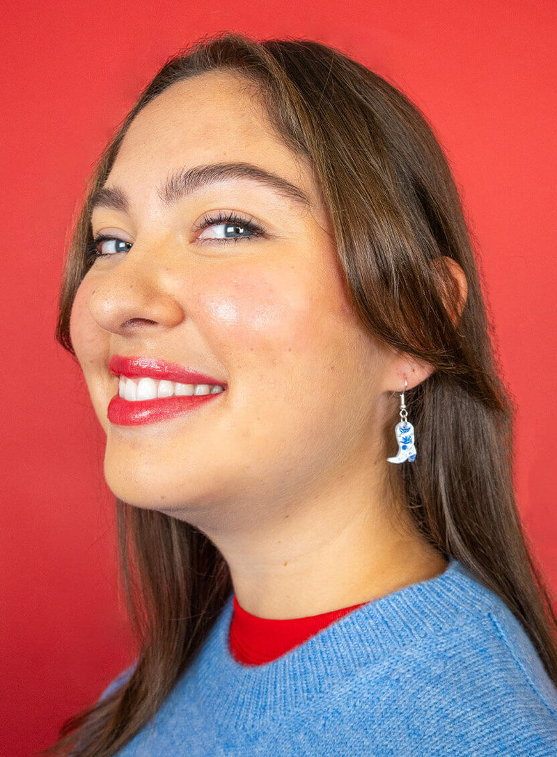 Mini Cowboy Boot Earrings - Cream Pearl