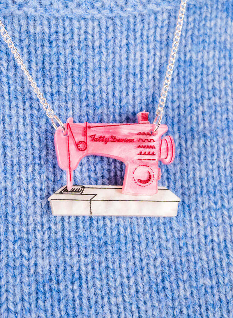 Mini Sewing Machine Necklace - Recycled Pearl Pink
