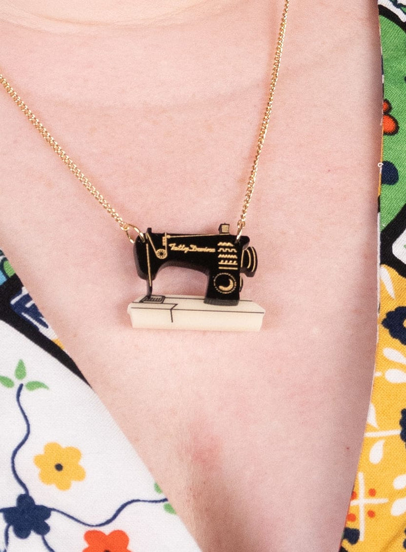 Black Sewing Machine Necklace made from recycled acrylic