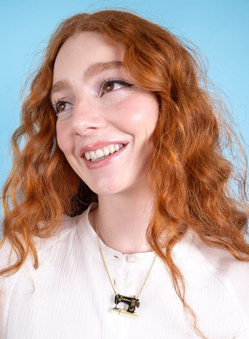 Black Sewing Machine Necklace made from recycled acrylic