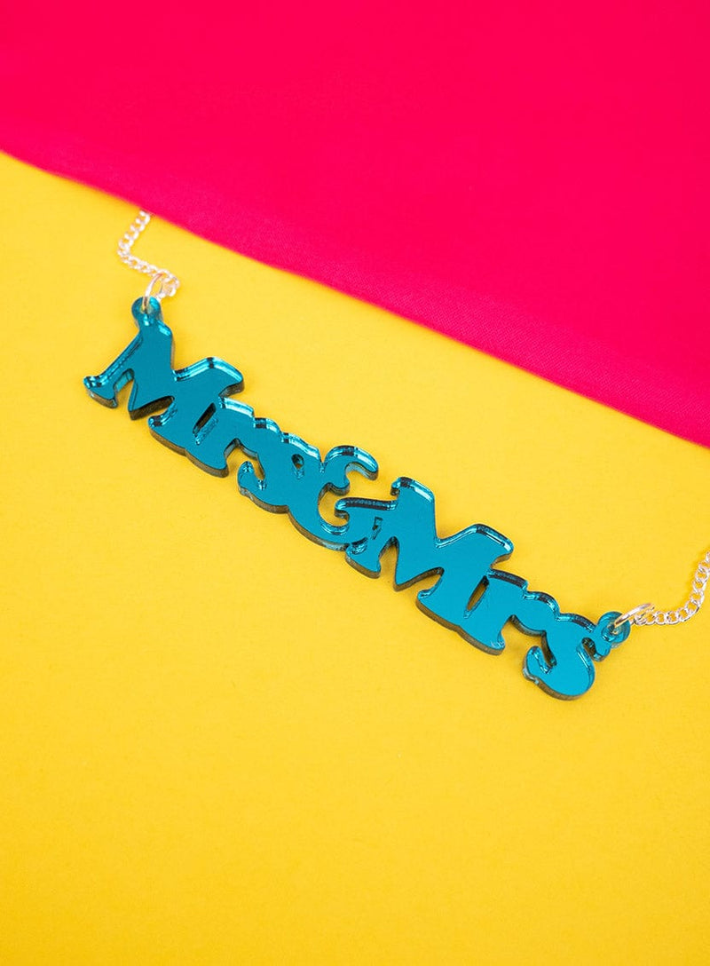 Tatty Devine Mrs And Mrs Necklace - Teal Mirror