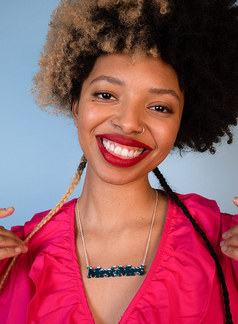 Tatty Devine Mrs And Mrs Necklace - Teal Mirror