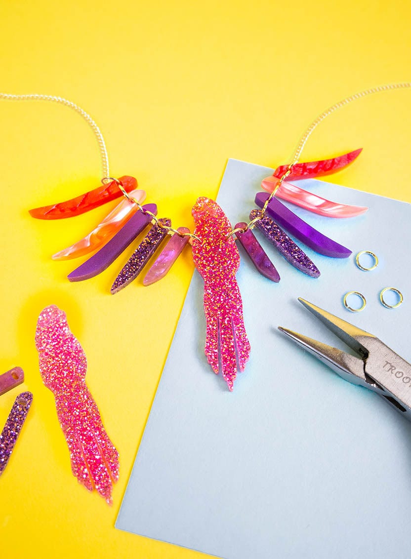 Tatty Devine Parakeet Necklace Kit - Pink and Purple - Silver Chain