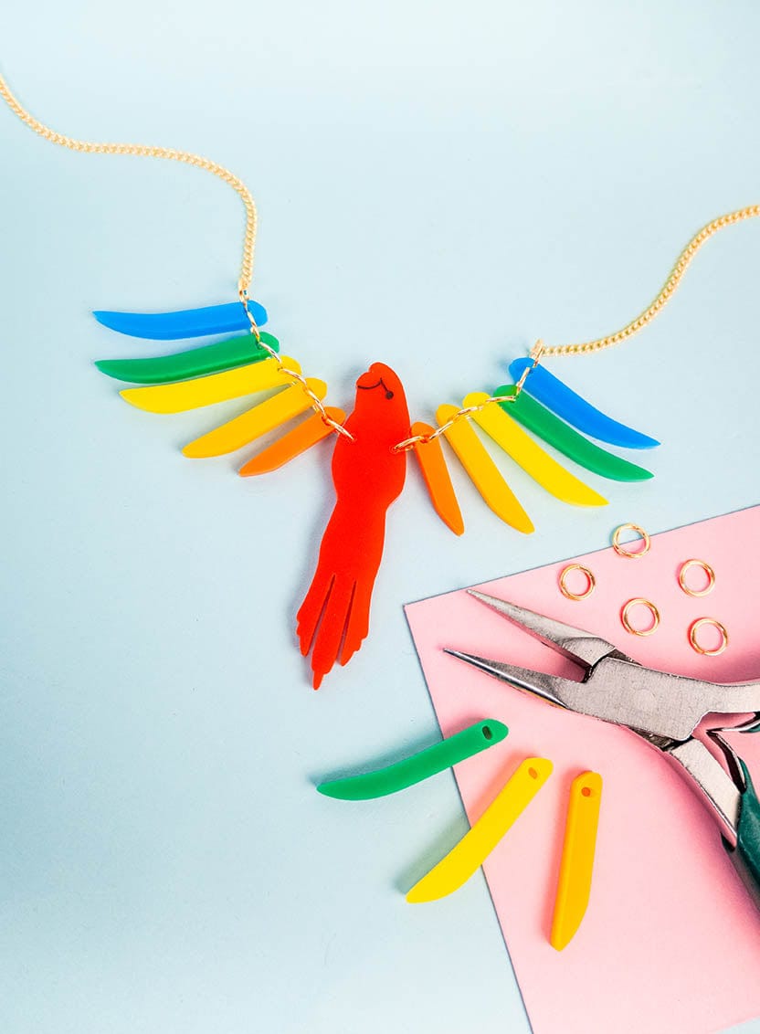 Tatty Devine Parakeet Necklace Kit - Recycled Rainbow - Gold Chain