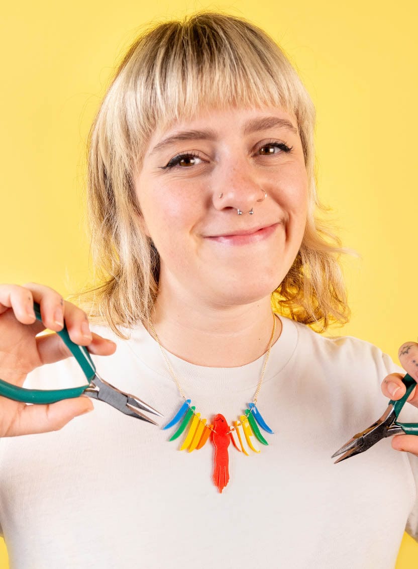Tatty Devine Parakeet Necklace Kit - Recycled Rainbow - Gold Chain