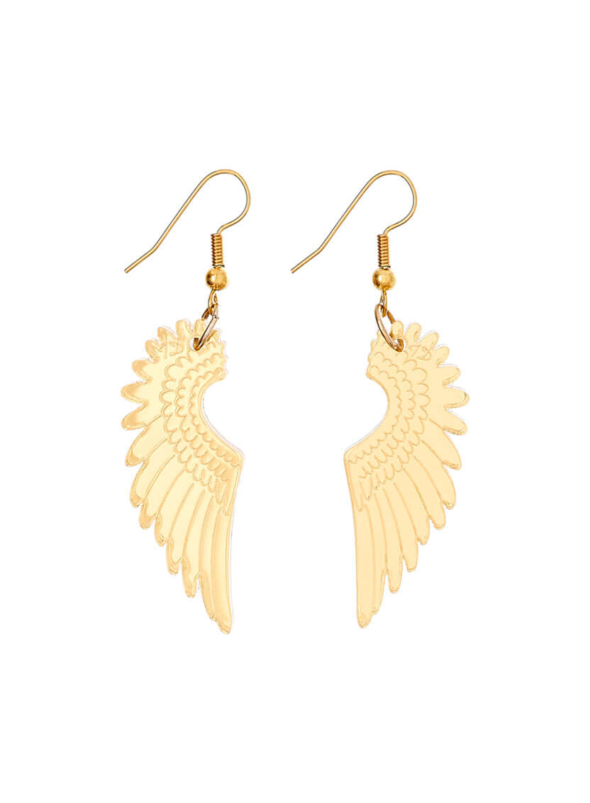 Gold mirror acrylic wing drop earrings