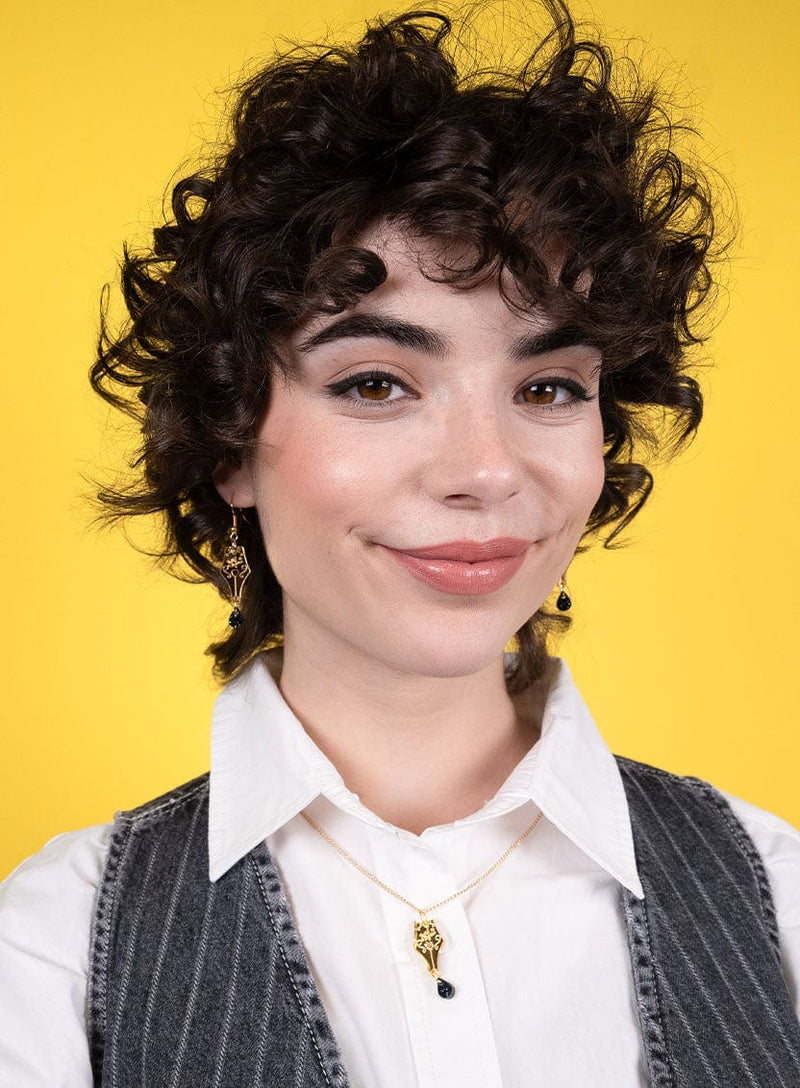 Matching Gold Mirror Acrylic Pen Nib Earrings and Pendant