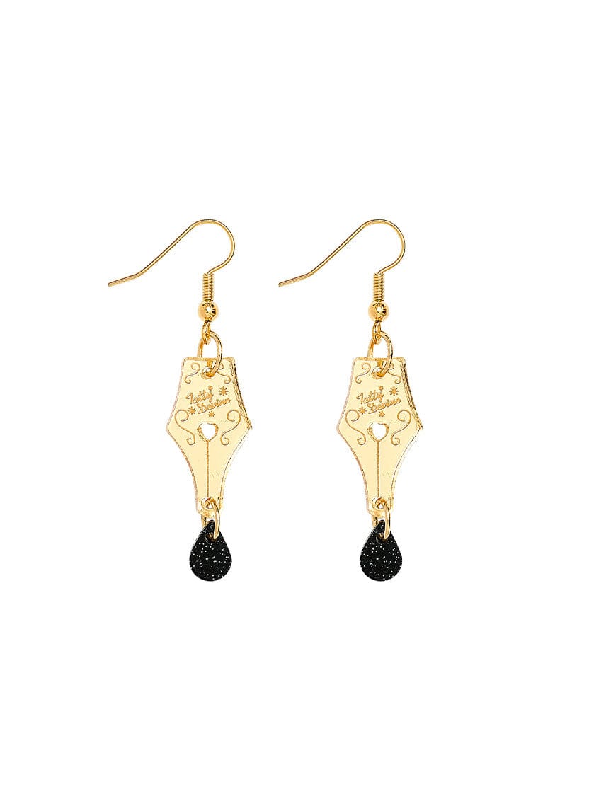 Gold Mirror Acrylic Pen Nib Earrings
