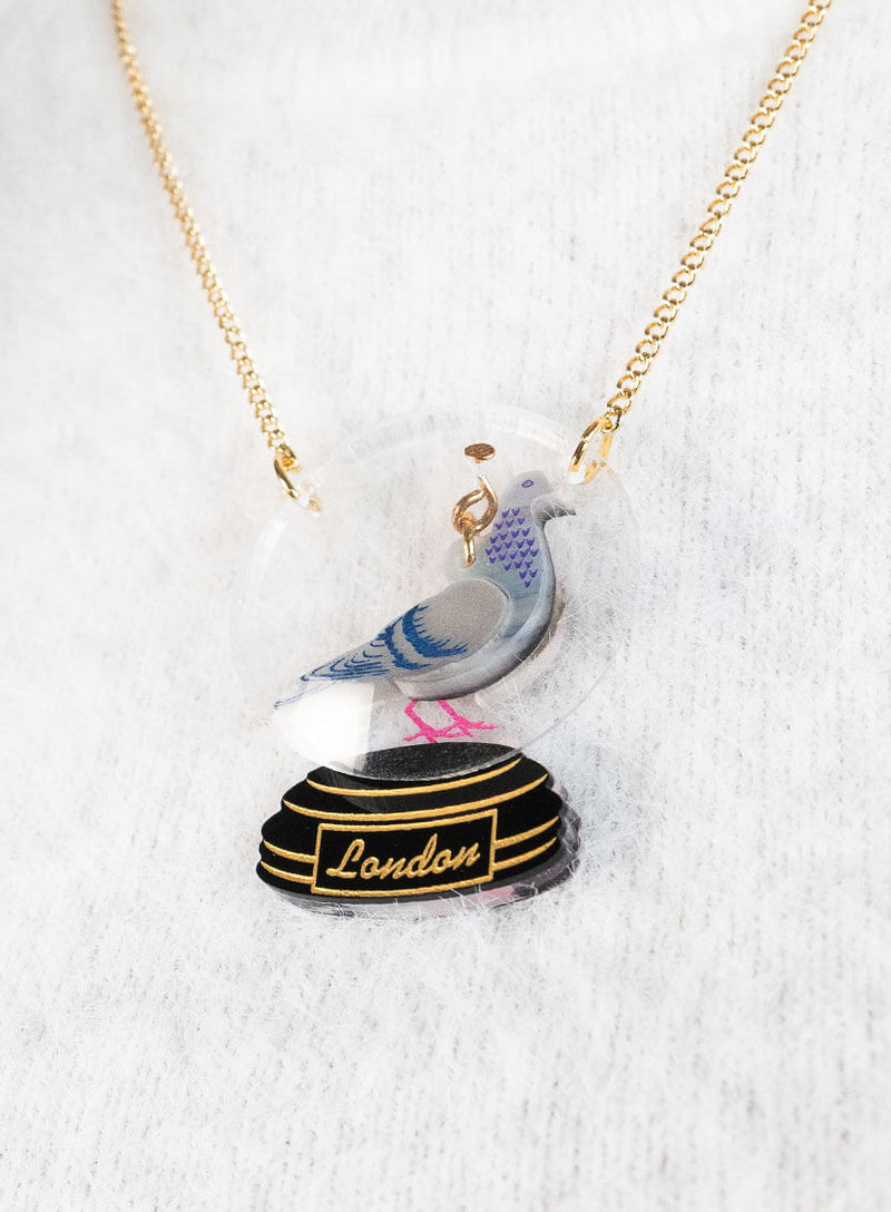 London Pigeon Snow Globe Necklace