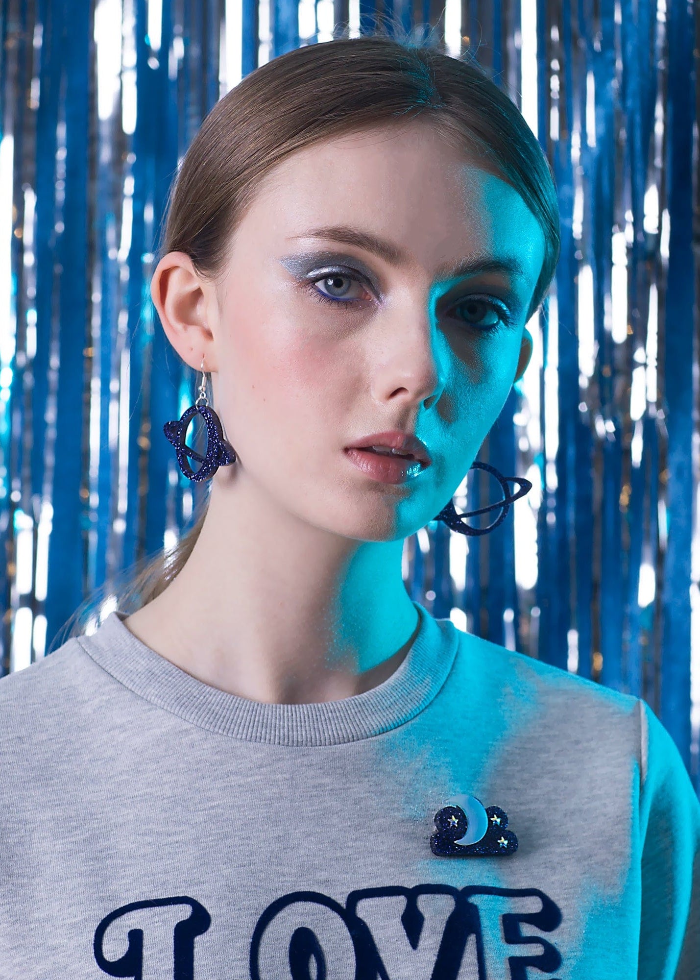 Tatty Devine Planet Earrings - Glitter Purple