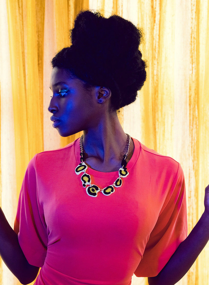 Tatty Devine Pop Leopard Print Necklace - Yellow