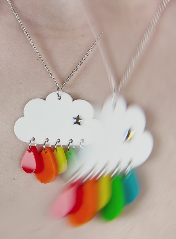 Head In The Clouds Rainbow Cloud Pendant Necklace.
