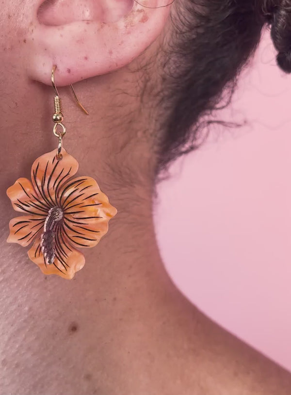 Hibiscus Flower Earrings - Orange and Pink