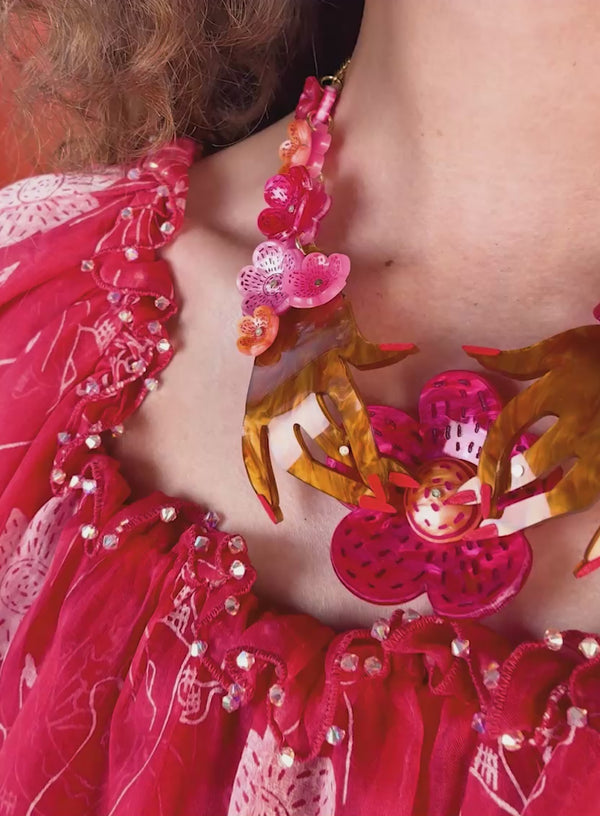 Hands and Flowers Statement Necklace