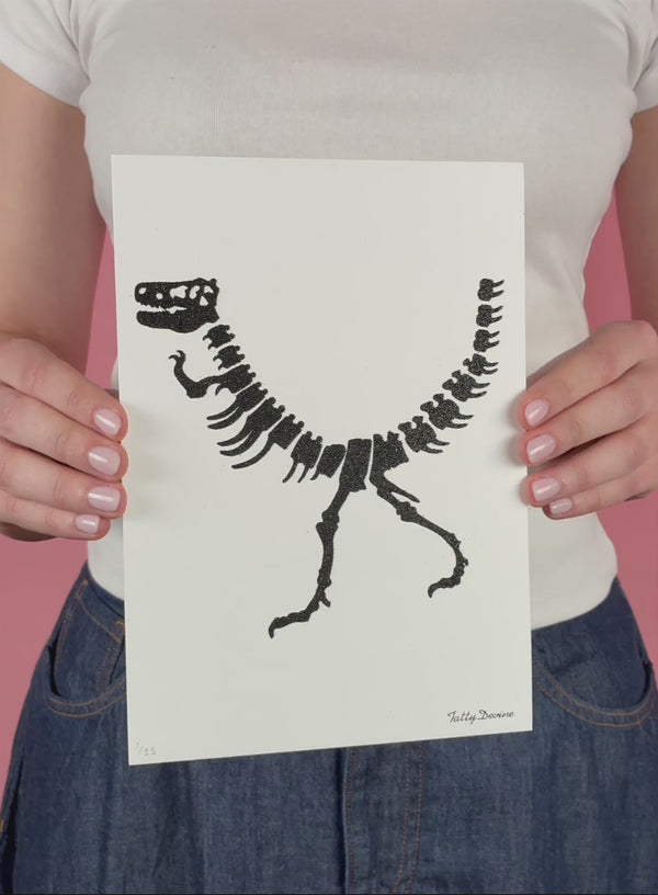 Black Glitter Dinosaur Art Print
