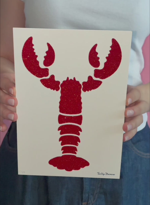Red Glitter Lobster Art Print