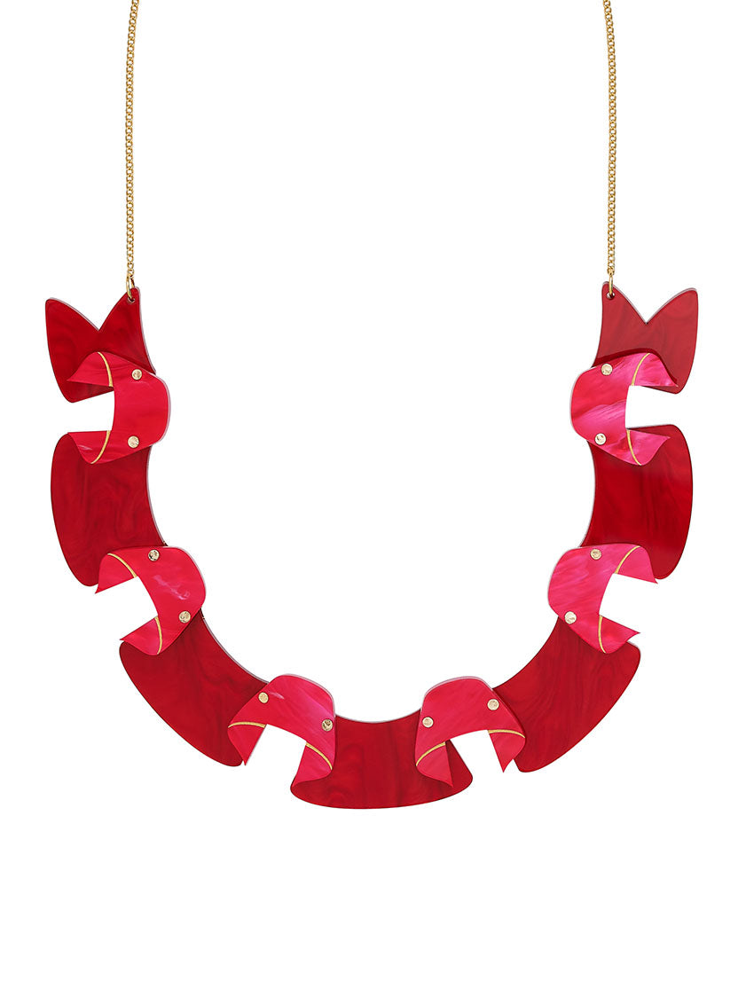 Red Romantic Ribbon Necklace handmade from Acrylic