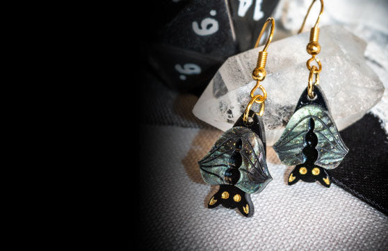 Vampire Bat Earrings with glitter wings and gold-plated earring hooks