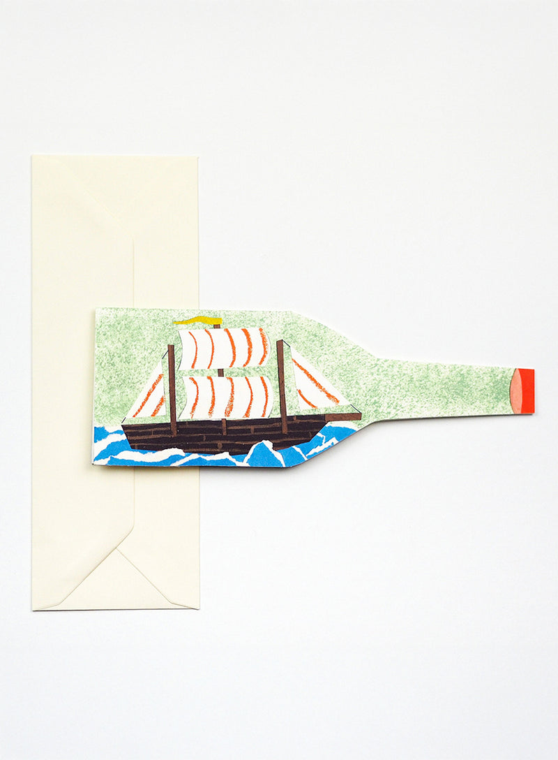 Hadley Ship in a Bottle Nautical Card