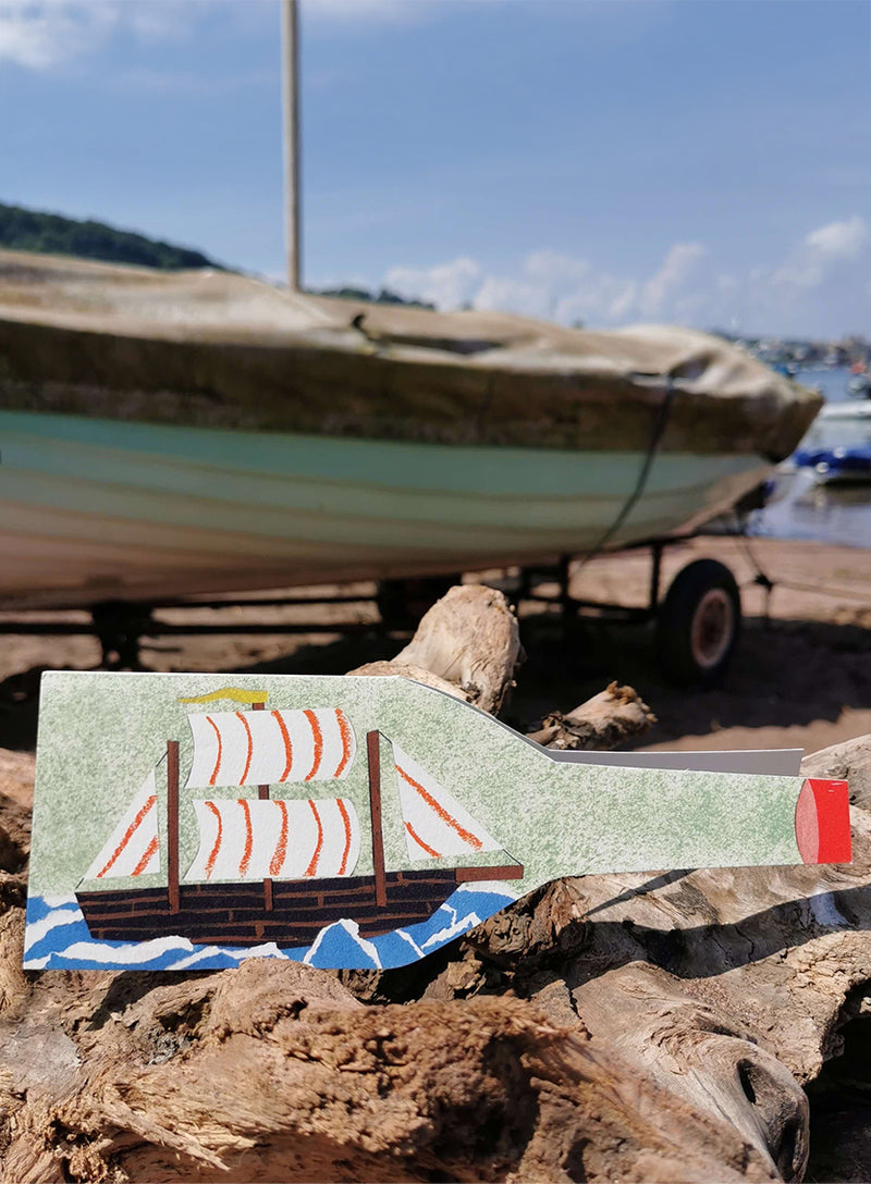 Hadley Ship in a Bottle Nautical Card