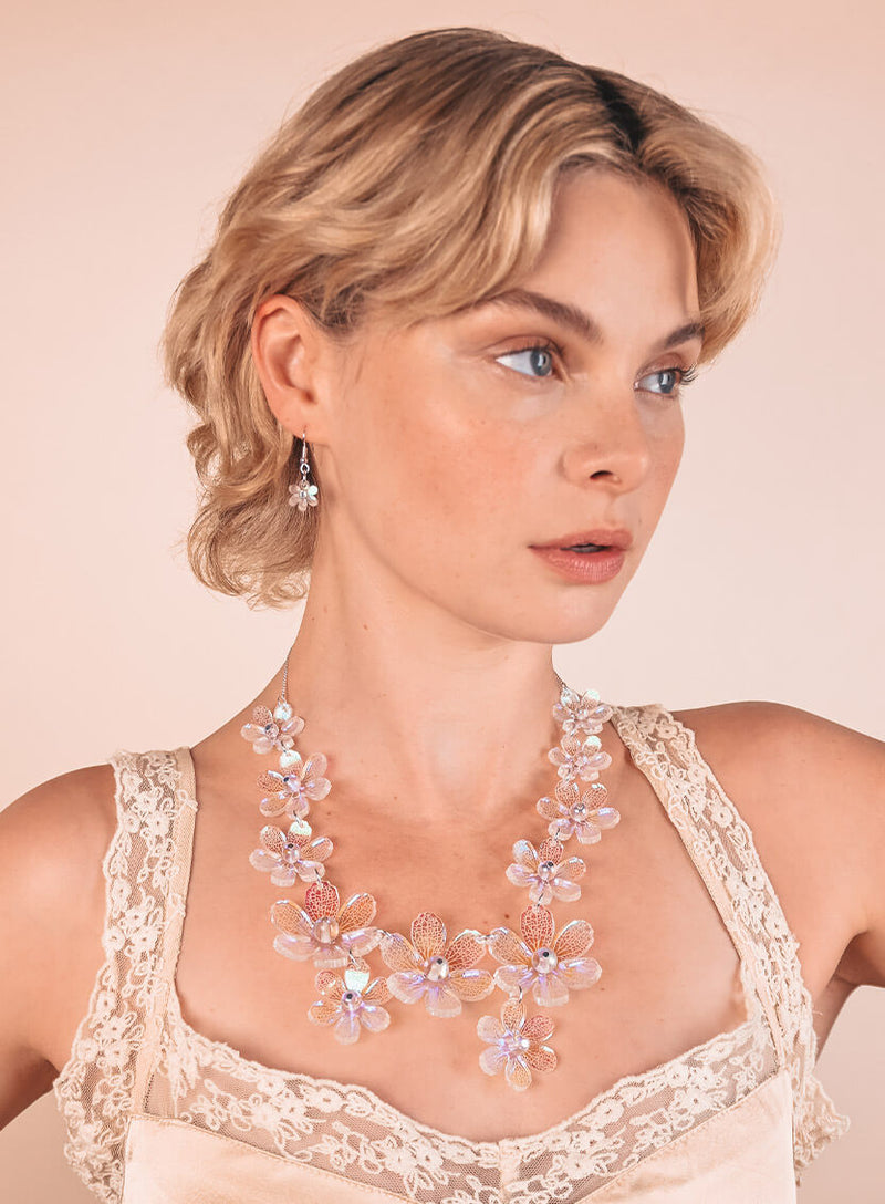 Skeleton Flower Statement Necklace