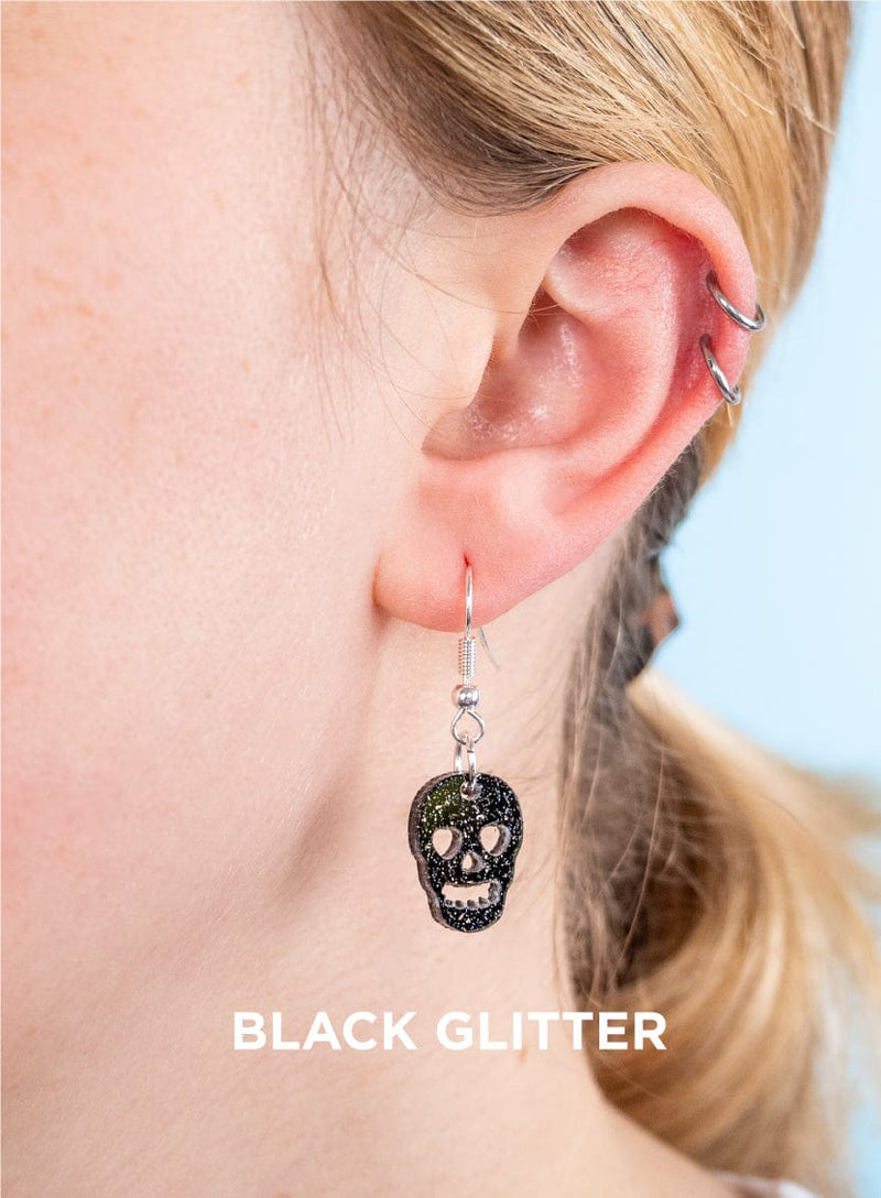 Tatty Devine Skull Charm Earrings Black Glitter