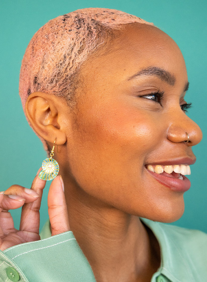 Spiral Shell Earrings - Green Pearl