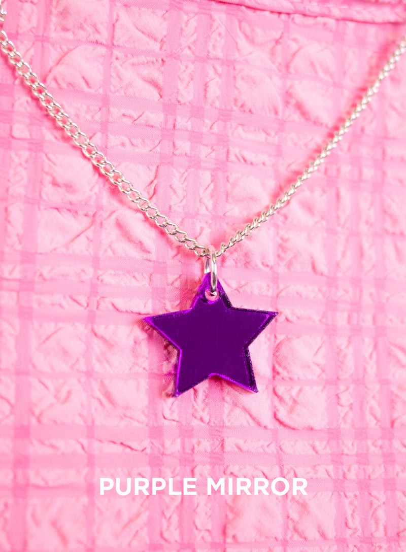 Small Star Pendant Necklace made from purple mirror acrylic