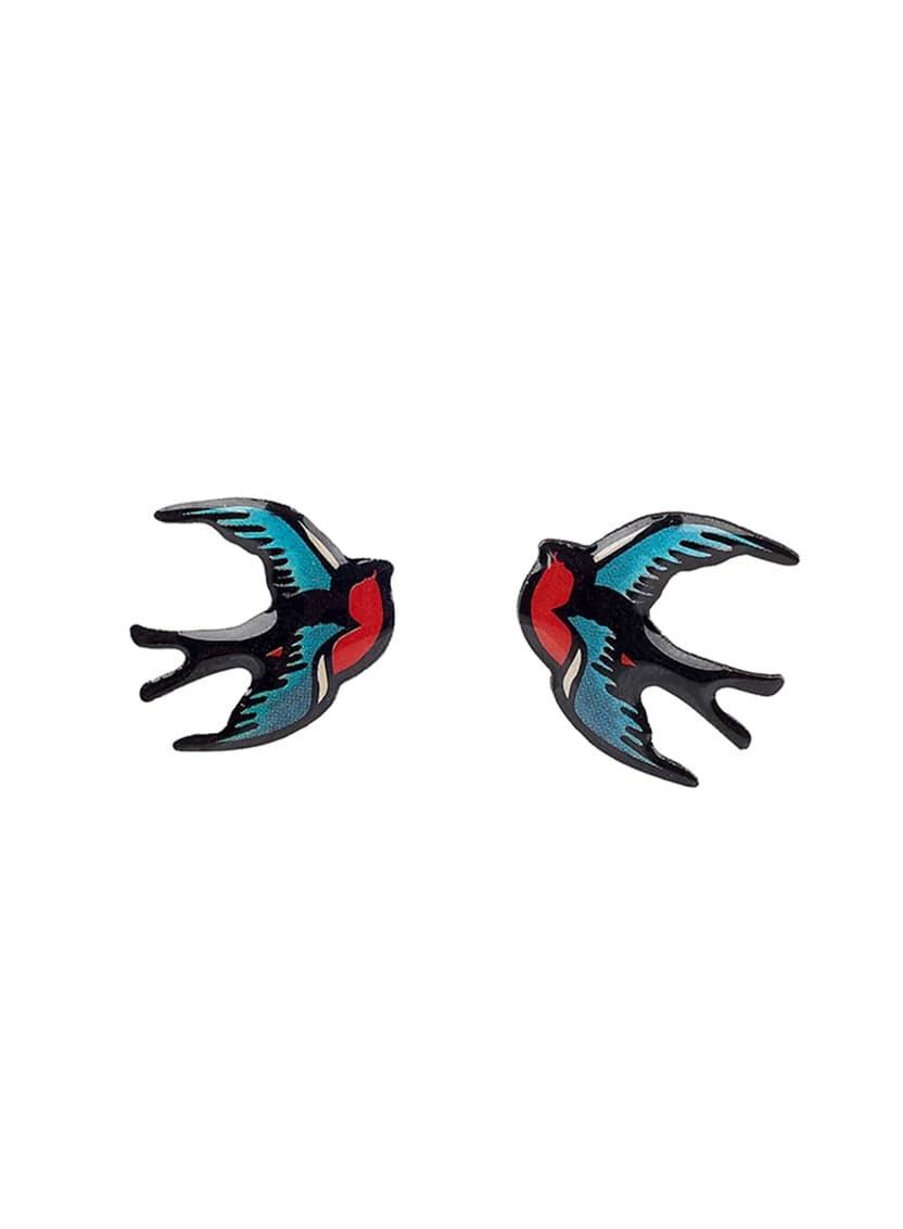 Enamel Swallow Stud Earrings by Tatty Devine