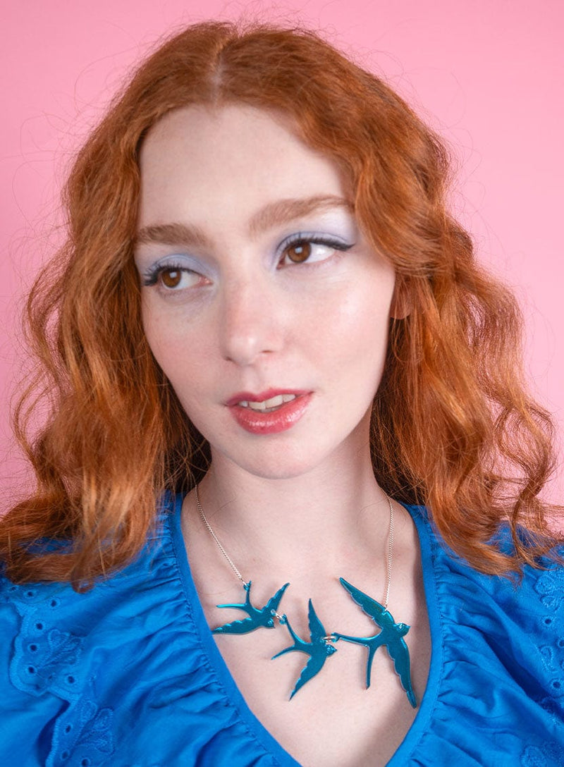 Triple Swallow Necklace in Luxe Turquoise Mirror Acrylic