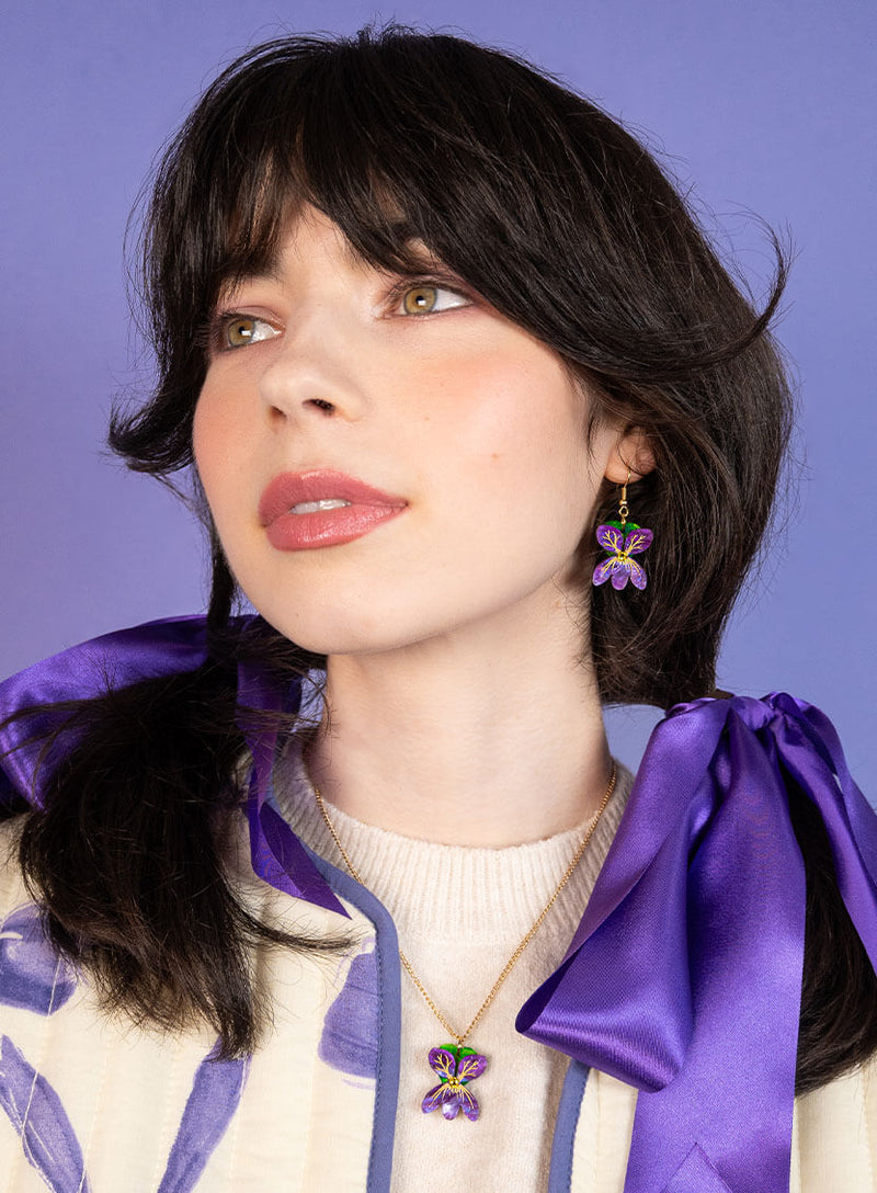 Sweet Violet Flower Earrings