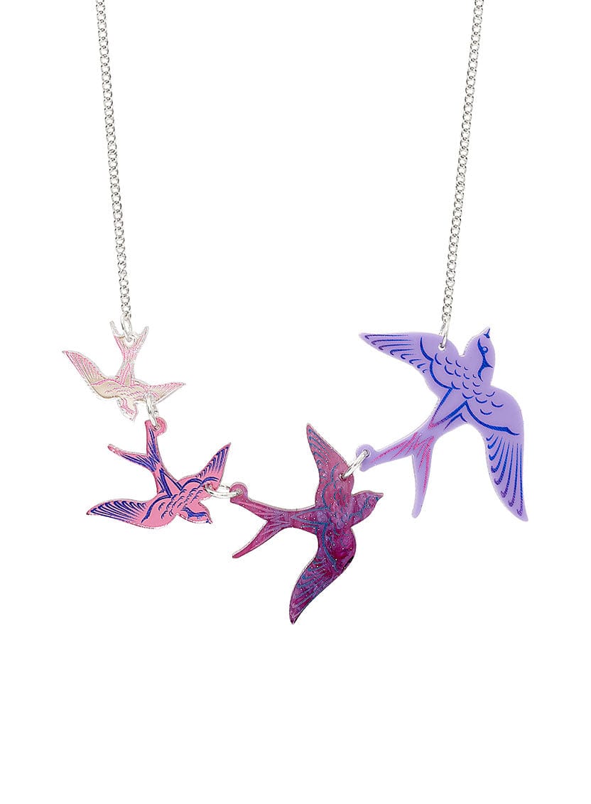 Swoop of Swallows Necklace Purple