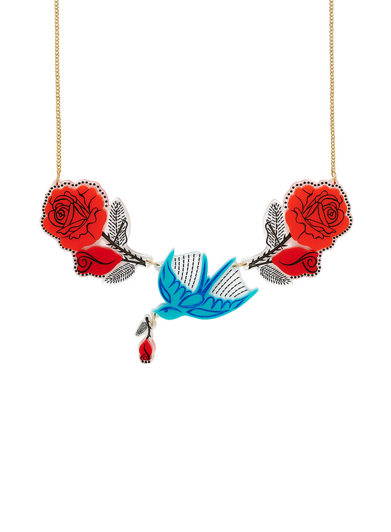 Western Rose and Swooping Swallow Statement Necklace
