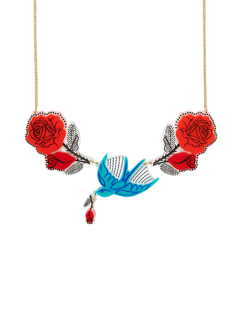Western Rose and Swooping Swallow Statement Necklace