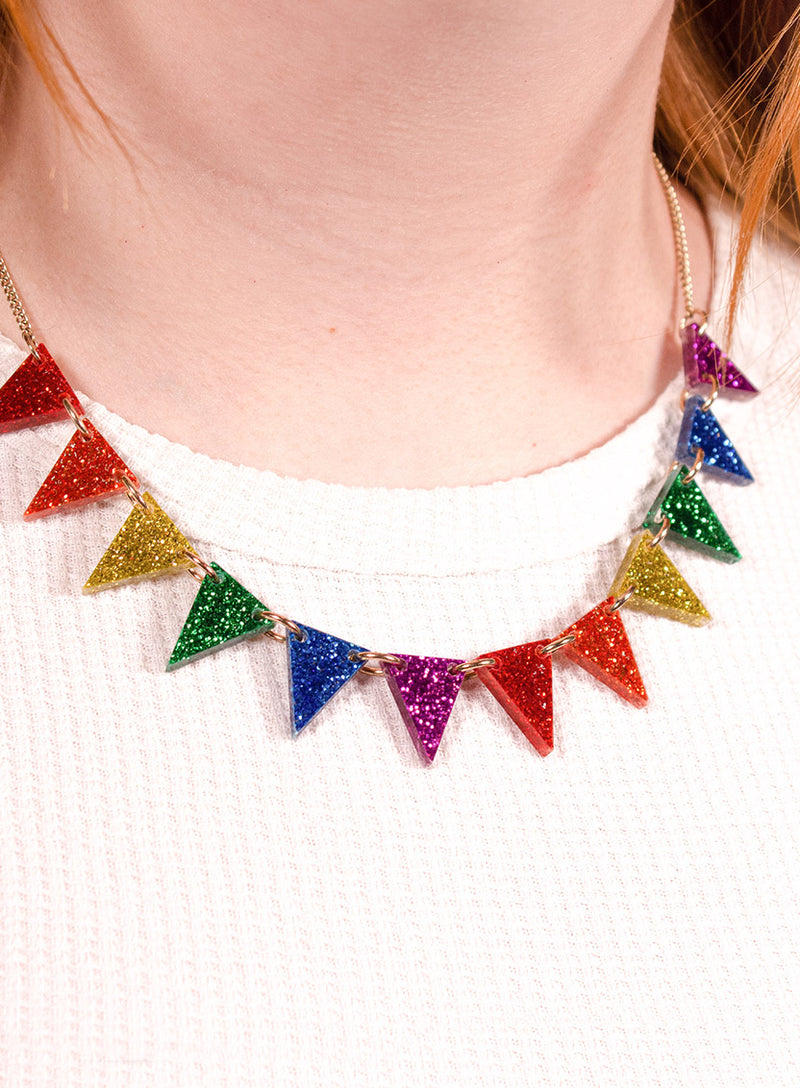 Bunting Necklace Kit - Glitter Rainbow - Gold Chain